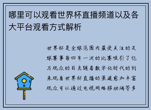 哪里可以观看世界杯直播频道以及各大平台观看方式解析 哪里可以观看世界杯直播频道以及各大平台观看方式解析